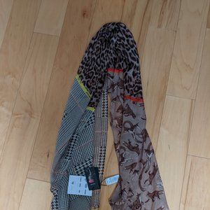 Animal print/plaid lightweight scarf, NWT